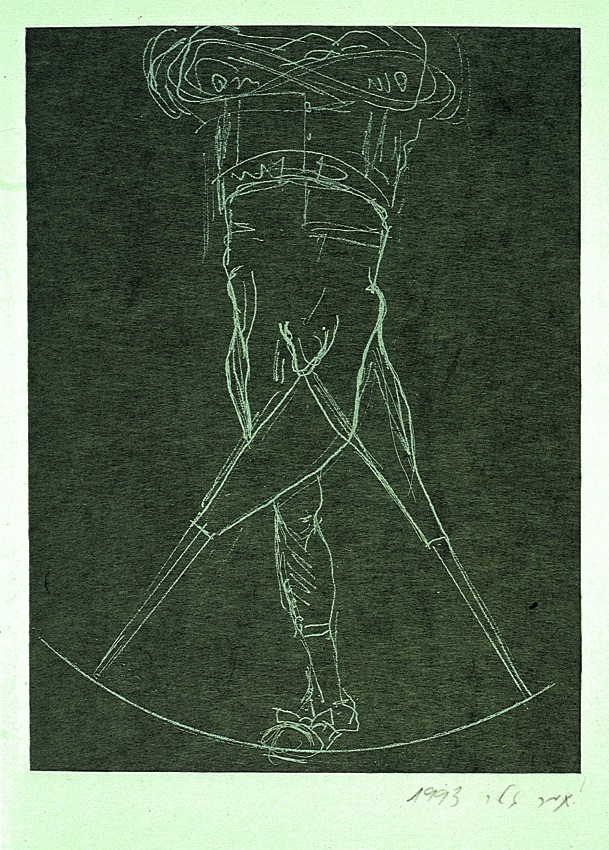 תמר גטר, קפיטן עם שלוש רגליים, 1997, תחריט, ספר אמן, דפוס ג'יקוב סמיואל, סנטה מוניקה