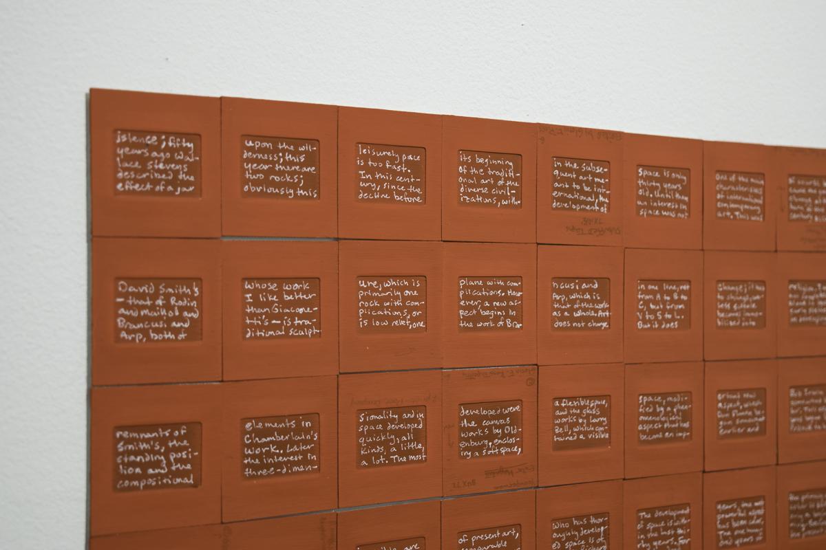 Josh T. France, In Tlilli, In Tlapalli: Three Tejanos in Red and Black II (detail), 2016, installation. NurtureArt, Brooklyn, NY. Courtesy of the artist and Nurture Art.