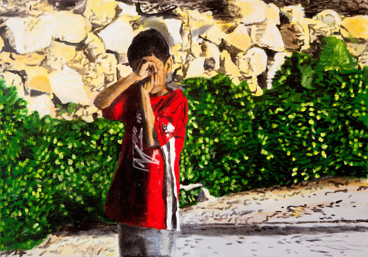David Reed, Boy with a camera, acrylic on canvas, 2009
